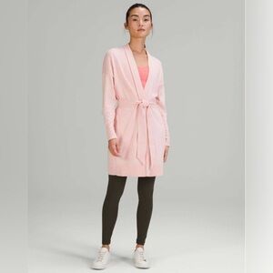 Soft Pink Belted Longline Cardigan Sweater